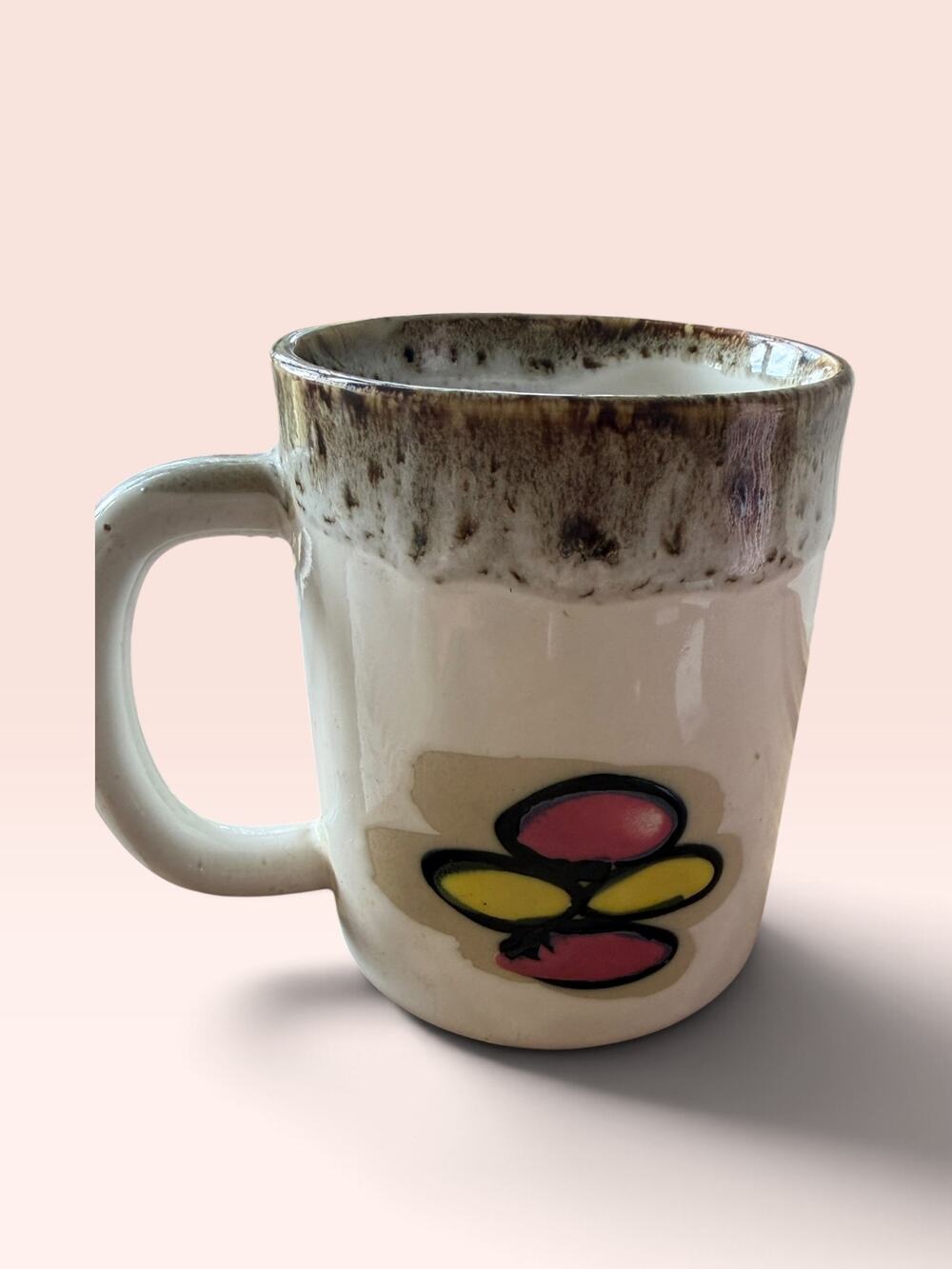 Vintage Otagiri Style Stoneware Mug 1970s Pink Yellow Mod Floral Japan Cup